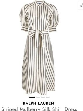Ralph Lauren Cream and Black Vertical-Stripe Midi Shirt Dress